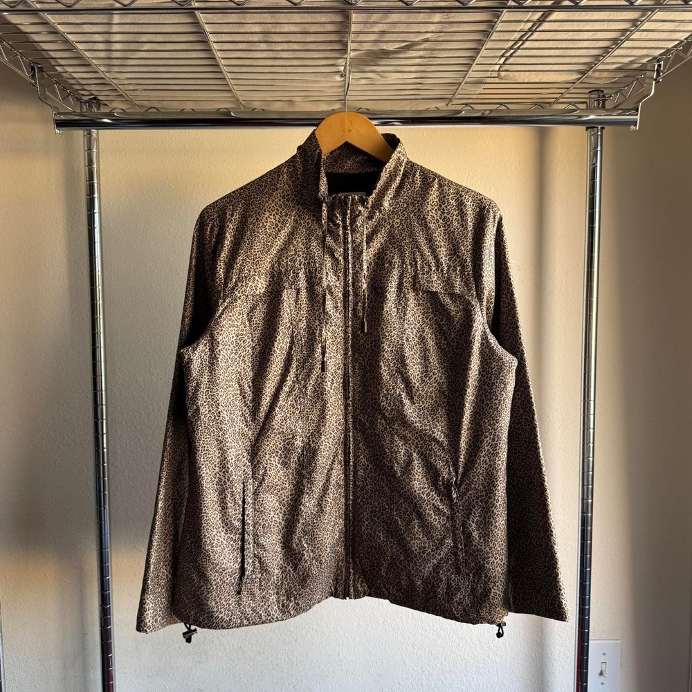 Zenergy by Chicos Leopard Print Zip Up Jacket Drawstring Hem Brown Gold Size 2